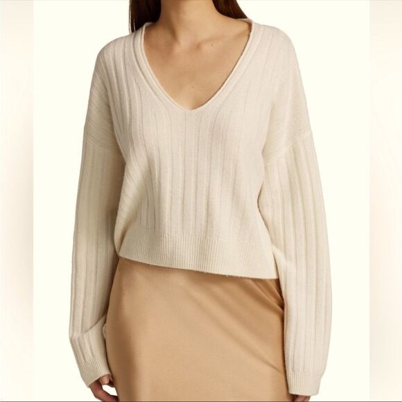 SABLYN100% Cashmere Maia Cream Ribbed Crop Length Sweater Women’s Size Small